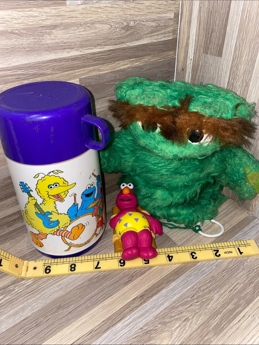 Sesame street vintage grouch hand puppet and thermos